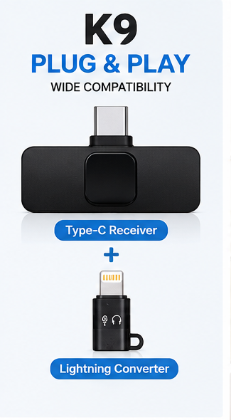 K9 Dual Wireless Microphone with Lightning Converter - Image 2